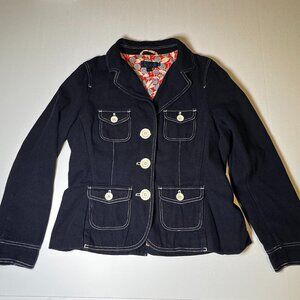 Boden Blazer Jacket Women's size EU 16 US Lg Blue Floral Lining Cotton